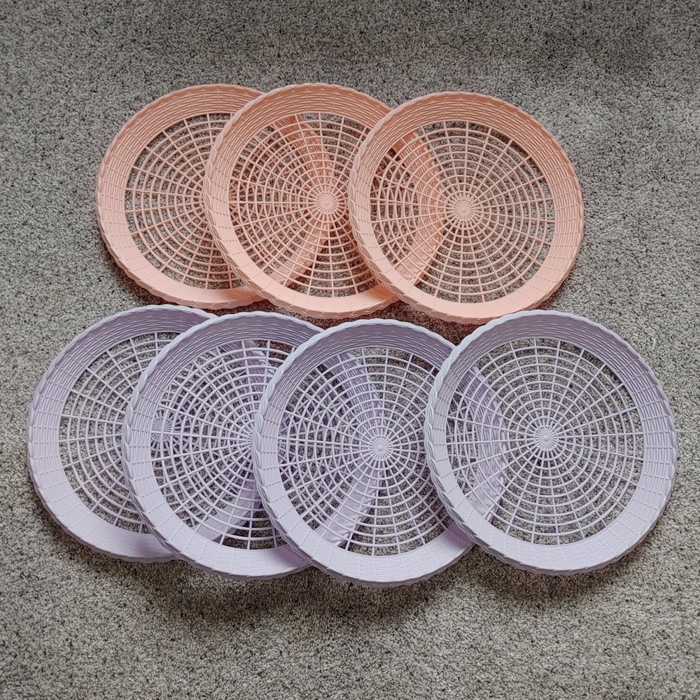 Vintage Style Plastic Paper Plate Holders Set of 7 Peach Lavender Purple 10.5in
